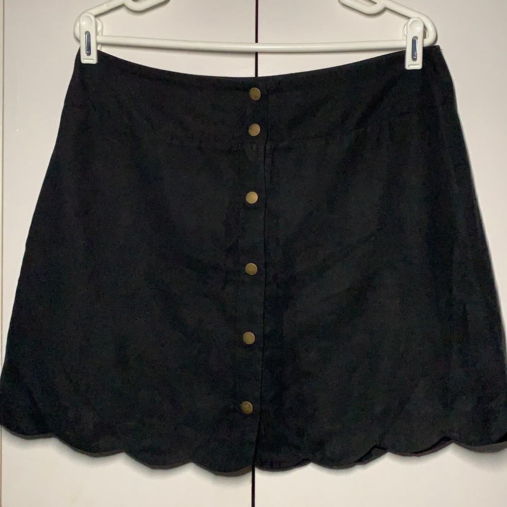 Black Suede Scallop Trimmed Skirt - Picture 1 of 8